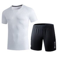 夏季运动套装男士跑步健身衣服装备短袖冰丝T恤速干上衣篮球训练 白色套装 L