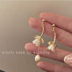 MOEFI 茉妃 仙法式珍珠花朵不对称耳环时尚饰品巴洛克复古感气质耳钉 月下铃兰耳环