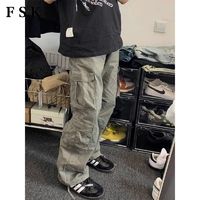 百亿补贴：FSK 古着vintage美式复古工装裤男夏季日系潮牌直筒阔腿口袋长裤