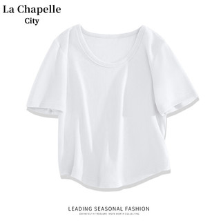 La Chapelle City拉夏贝尔圆领短袖T恤春夏季女装2024修身显瘦气质纯欲风上衣 黑-纯色 M