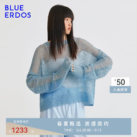 BLUE ERDOS 春夏女装时尚通勤纯棉圆领镂空薄款针织衫女