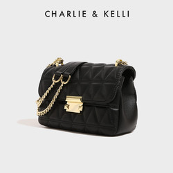 CHARLIE&KELLI CK品牌包包女包2024新款母亲节礼物链条菱格小方包单肩斜挎 黑色