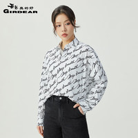 哥弟真的好2024夏季时尚翻领廓形字母logo潮流衬衫上衣女A301531 黑白字母 S (2码)