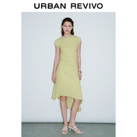 URBAN REVIVO 女士简约气质不规则捏褶短袖连衣裙 UWG740109 白绿 S