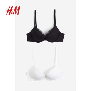 H&M女士内衣2024夏季2件装细纤维舒适强力聚拢型文胸1208619 黑色/白色 A70