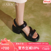 哈森【】2024春夏时尚休闲粗跟舒适沙滩女凉鞋HM242501 黑色 39