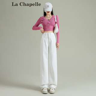 La Chapelle 2024春季甜酷时尚高腰宽松小个子直筒小个子牛仔裤女 白色长裤 M