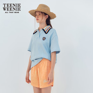 Teenie Weenie小熊2024年夏季撞色POLO领短袖T恤宽松韩版女士 浅蓝色 165/M