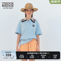 Teenie Weenie小熊2024年夏季撞色POLO领短袖T恤宽松韩版女士 浅蓝色 170/L