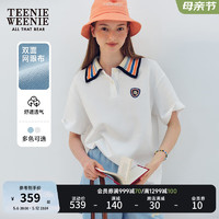 Teenie Weenie小熊2024年夏季撞色POLO领短袖T恤宽松韩版女士 象牙白 175/XL