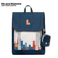 Mr.ace Homme 双肩包女韩版百搭书包大容量电脑包旅行背包男 白拼黛蓝色