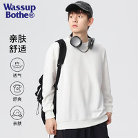 WASSUP BOTHE 卫衣男春季纯色日系圆领套头长袖T恤百搭男上衣打底衫 白色 XL