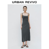 URBAN REVIVO 女士气质方领中长款修身吊带连衣裙 UWJ740026