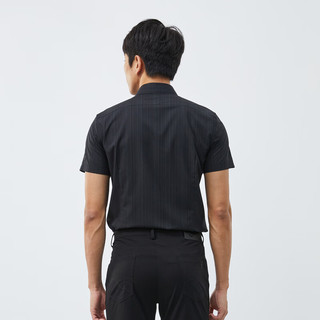 利郎休闲条纹衬衫男短袖夏季修身微弹男士衬衫 黑色（23XXC9071S） 165/80A