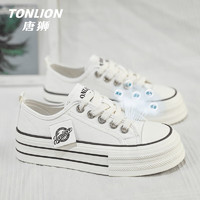 唐狮（TonLion）帆布鞋女鞋夏季经典低帮板鞋女士厚底运动休闲鞋子女 白色 38