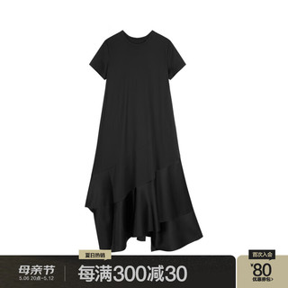 江南布衣（JNBY）24夏连衣裙纯棉圆领短袖A型气质设计感5O4G12810 001/本黑 S