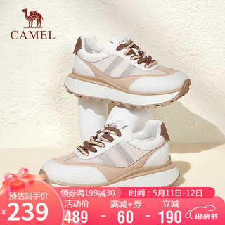 骆驼（CAMEL）慢跑鞋女百搭撞色透网拼接厚底运动休闲鞋 L24M577677 杏/米 37 