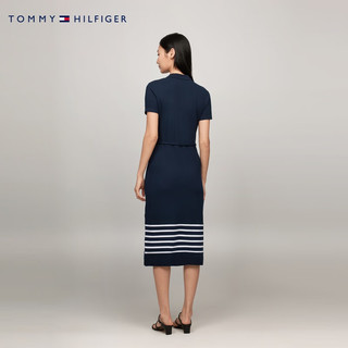 TOMMY HILFIGER 24春夏女装通勤条纹系带五粒扣POLO裙连衣裙76J5316 藏青色FAP M