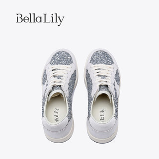 Bella Lily2024夏季闪亮星星德训鞋女百搭减龄板鞋时尚休闲鞋 银色 37