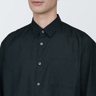 无印良品（MUJI）男式 麻混 长袖衬衫 男士衬衣外套  AC1XAA4S 黑色 L 175/100A