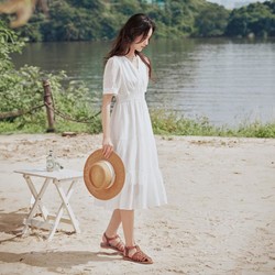 TOYOUTH 初语 茶歇法式白色收腰连衣裙女夏季高级感仙女裙