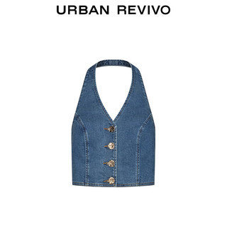 URBAN REVIVO 女装复古氛围感修身挂脖牛仔衬衫 UWG840211 蓝色 XS