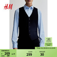 H&M男装马甲2024商务绅士V领修身通勤时尚西装马夹背心0839915 海军蓝 175/100