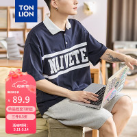 唐狮 TONLION2024短男字母图案撞色拼接翻领短袖PoloTB 藏青 S