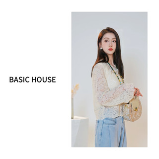 Basic House/X百家好东方韵经典蕾丝气质显瘦法式衬衫B0624H5X102 白色 S85-100斤