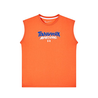 安德玛（Under Armour）男童速干T恤夏季儿童运动背心男大童无袖上衣夏装童装 橙色 150cm