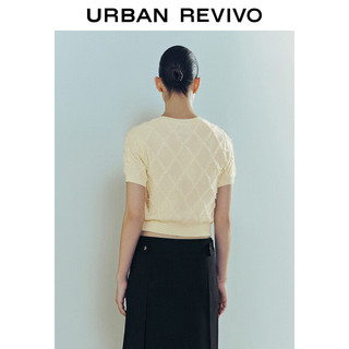 URBAN REVIVO 女法式优雅立体菱格肌理感针织开衫UWU940151 米黄 XS