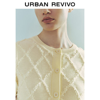 URBAN REVIVO 女法式优雅立体菱格肌理感针织开衫UWU940151 米黄 S