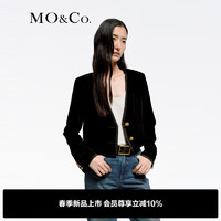 MO&Co.2024春小香风丝绒雕花金扣V领垫肩短款外套MBD1COT003 黑色 XS/155