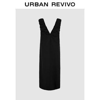 URBAN REVIVO 夏季女装慵懒风褶皱V领小黑裙无袖连衣裙 UWH740072 正黑 XS