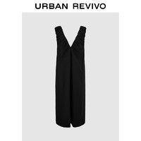 URBAN REVIVO 夏季女装慵懒风褶皱V领小黑裙无袖连衣裙 UWH740072 正黑 XS