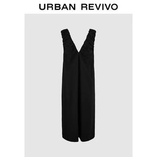 URBAN REVIVO 夏季女装慵懒风褶皱V领小黑裙无袖连衣裙 UWH740072 正黑 XS