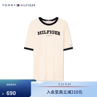 TOMMY HILFIGER24新款春夏女装纯棉学院风植绒字母撞色针织短袖上衣41208