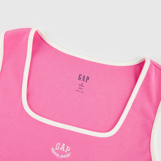 Gap 盖璞 女装2024夏季罗纹撞色U领无袖针织背心修身女友T465243 粉红色 XL