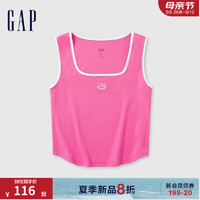 Gap女装2024夏季罗纹撞色U领无袖针织背心修身女友T465243 粉红色 175/92A(XL) 亚洲尺码