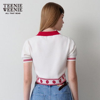 Teenie Weenie小熊2024年夏季POLO领针织短袖薄款提花时尚女士 象牙白 155/XS