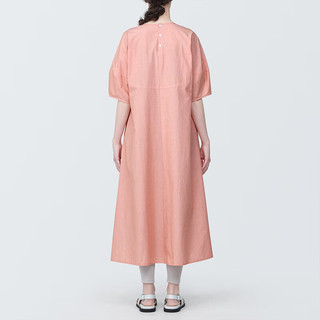 无印良品（MUJI）女式 凉感平纹套头短袖连衣裙女装裙子长裙纯棉BC2JBC4S 橙色条纹 S (155/80A)
