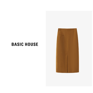 Basic House/百家好秋季小A字裙型显瘦纯色半裙B0623H5H382 咖色 S80-100斤