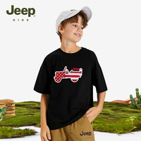 Jeep吉普童装儿童短袖T恤2024年夏季男女童洋气宽松运动休闲圆领上衣 黑色 130cm 【身高125-135】