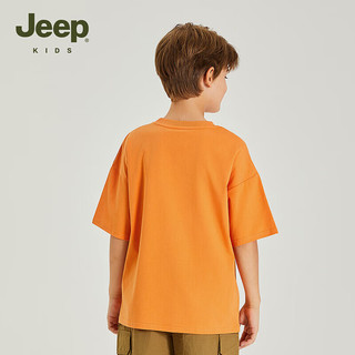 Jeep吉普童装儿童短袖T恤2024年夏季男女童洋气宽松运动休闲圆领上衣 橘色 140cm 【身高135-145】