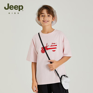 Jeep吉普童装儿童短袖T恤2024年夏季男女童洋气宽松运动休闲圆领上衣 樱花粉 120cm 【身高115-125】
