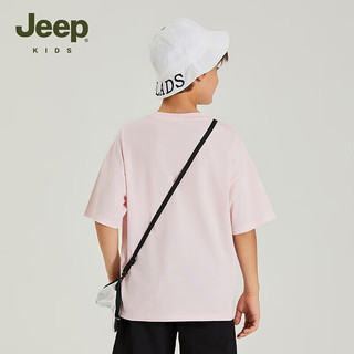 Jeep吉普童装儿童短袖T恤2024年夏季男女童洋气宽松运动休闲圆领上衣 樱花粉 175cm 【身高170-180】