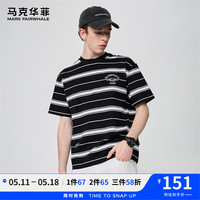 马克华菲【色织条纹】短袖T恤男2024夏季学院风简约宽松休闲百搭T恤 001黑色（廓型版） M（高165-170重60-65）