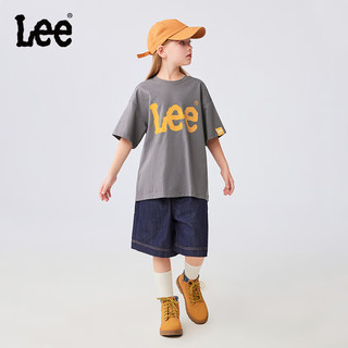 Lee儿童圆领短袖T恤2024夏季男女童纯棉印花舒适宽松上衣童装 碳灰色 150cm