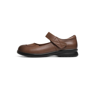 红蜻蜓鞋2024夏季魔术贴牛皮单鞋舒适软底老人鞋 WTB14236棕色38