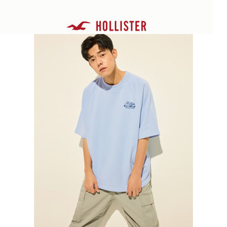 HOLLISTER24夏美式印花宽松短袖T恤男女装KI322-4087 浅蓝色 XL (180/116A)
